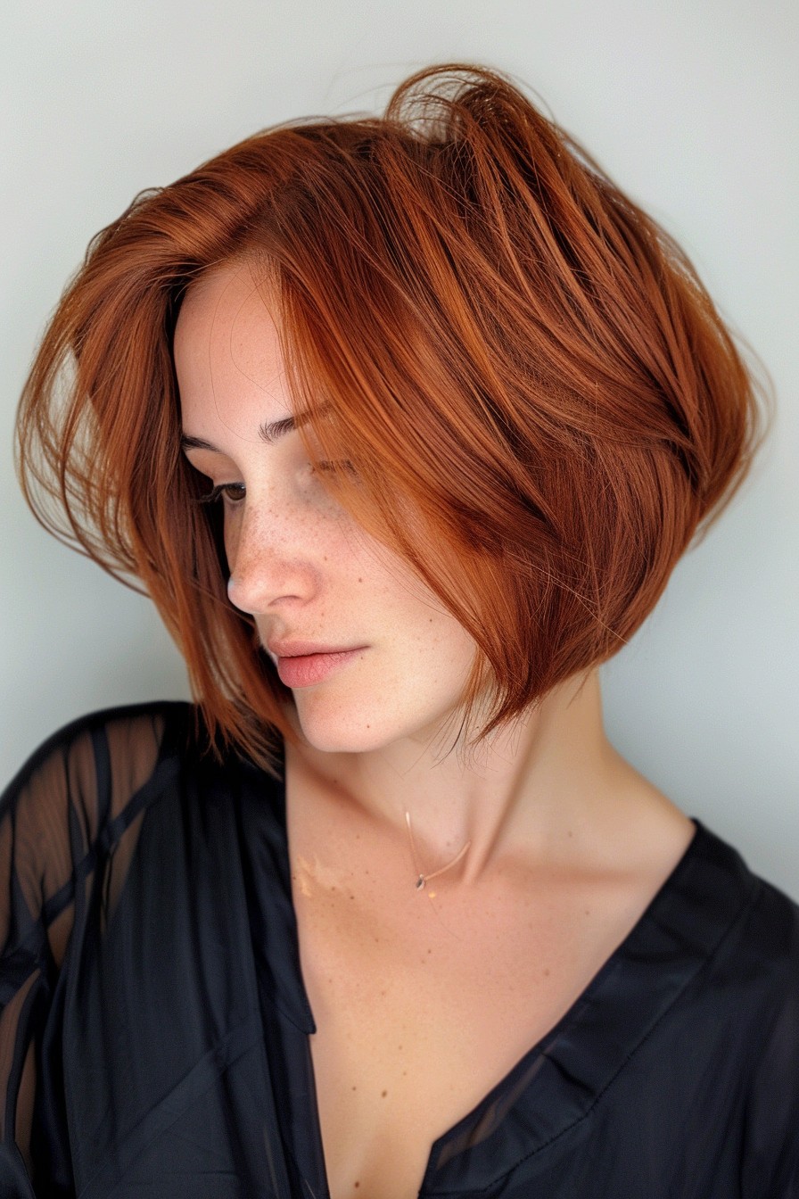 Sophisticated, Ear-Length Bob with Auburn Lowlights