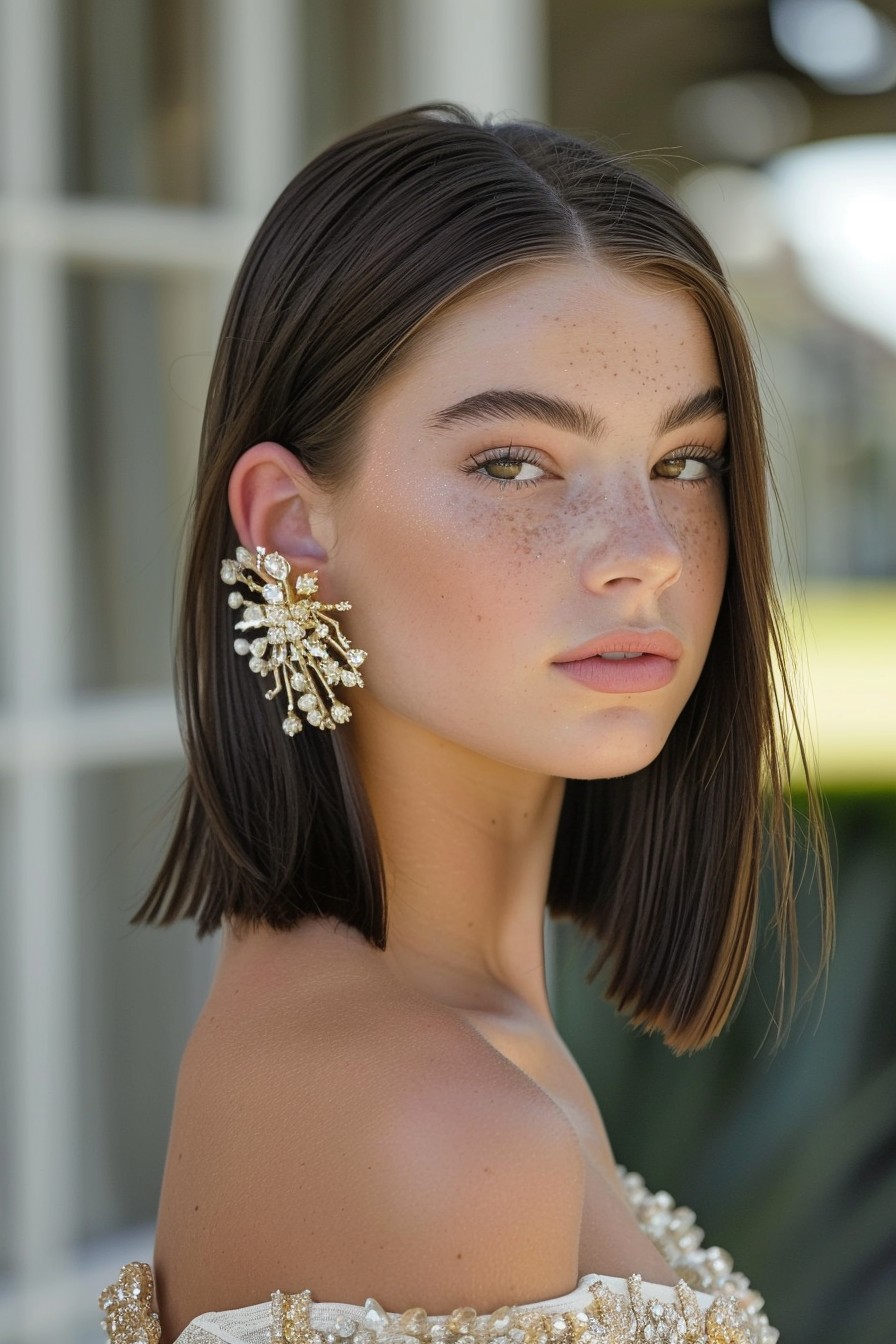 Sleek Straight Hair with Statement Earring