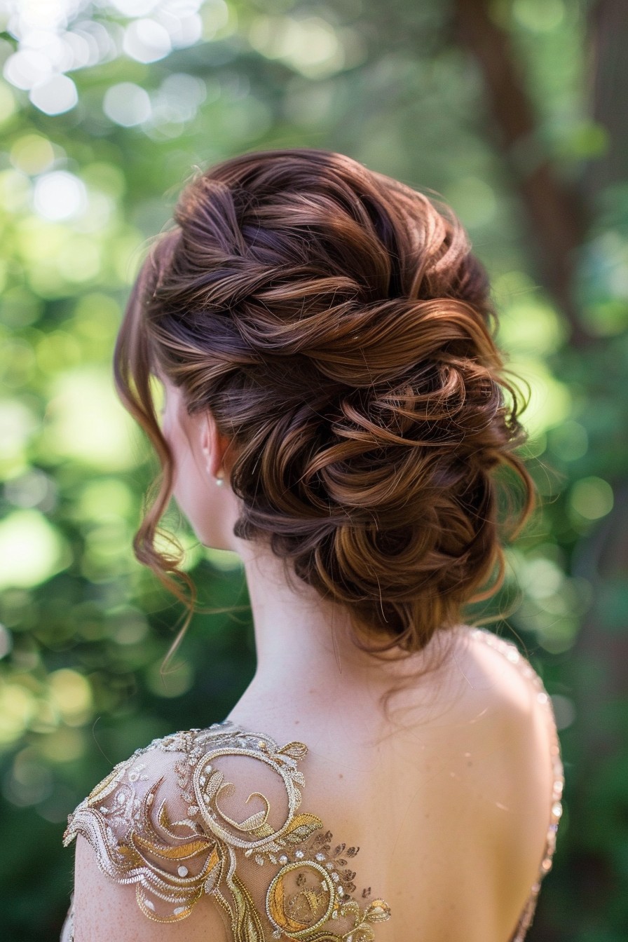 Elegant Updo in Sunkissed Brunette with Caramel Highlights