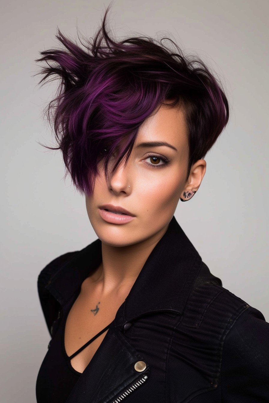 Pixie Cut with a Midnight Purple Hue: Modern and Chic