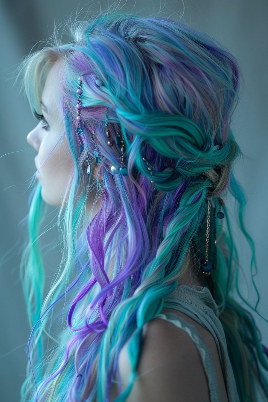 Festival Mermaid Locks with Turquoise and Lilac Strands