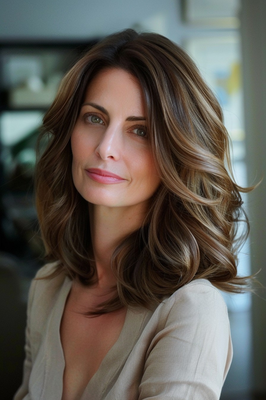 Shoulder-Length Hair with a Deep Side Part and Soft Waves