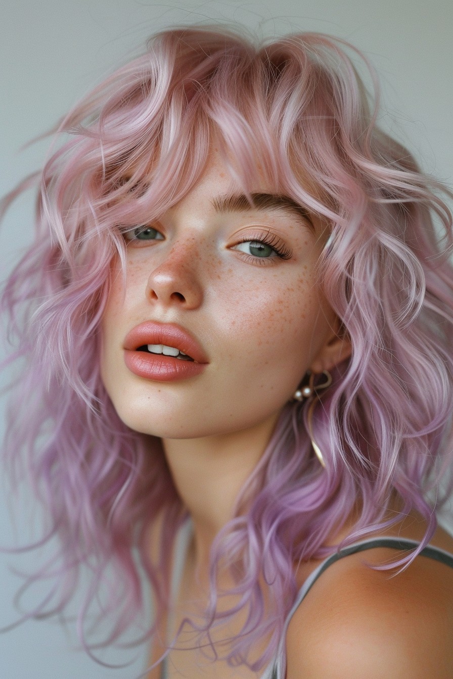 Pastel Pink and Lavender Mix in Medium-Length Curls