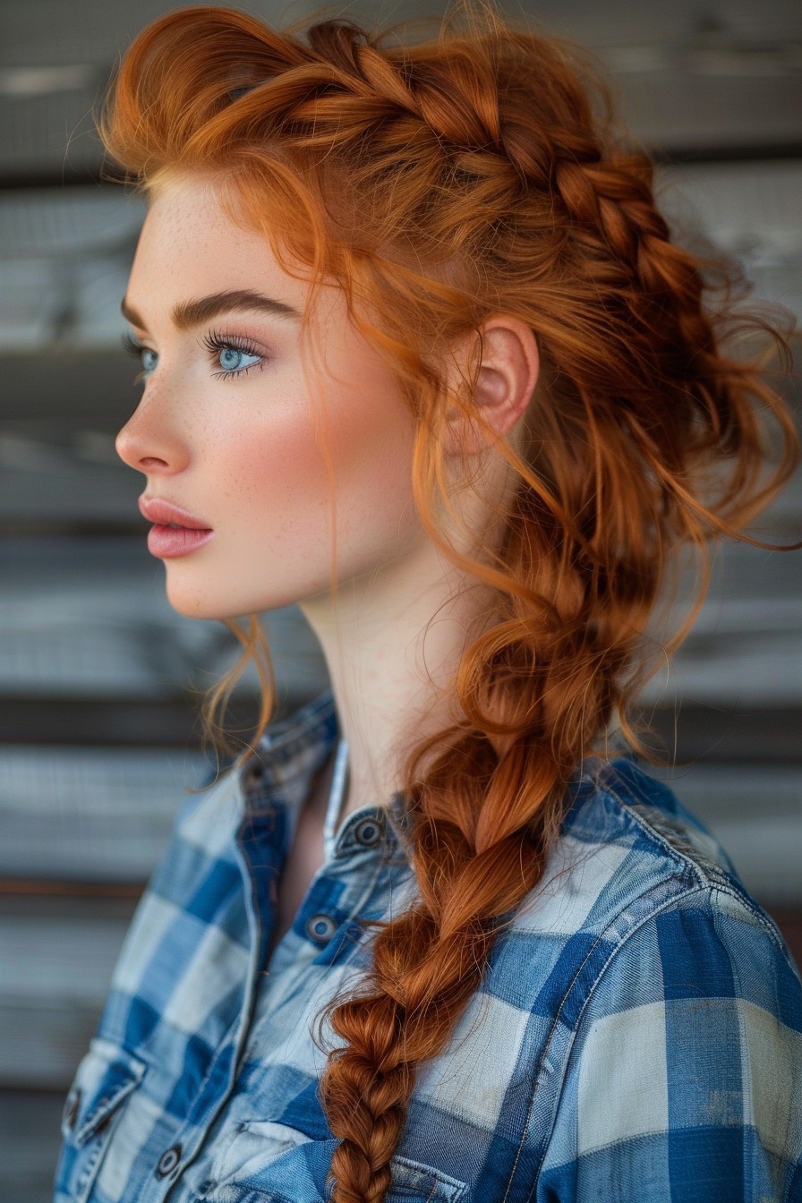 Chunky Side Braid in Fiery Copper