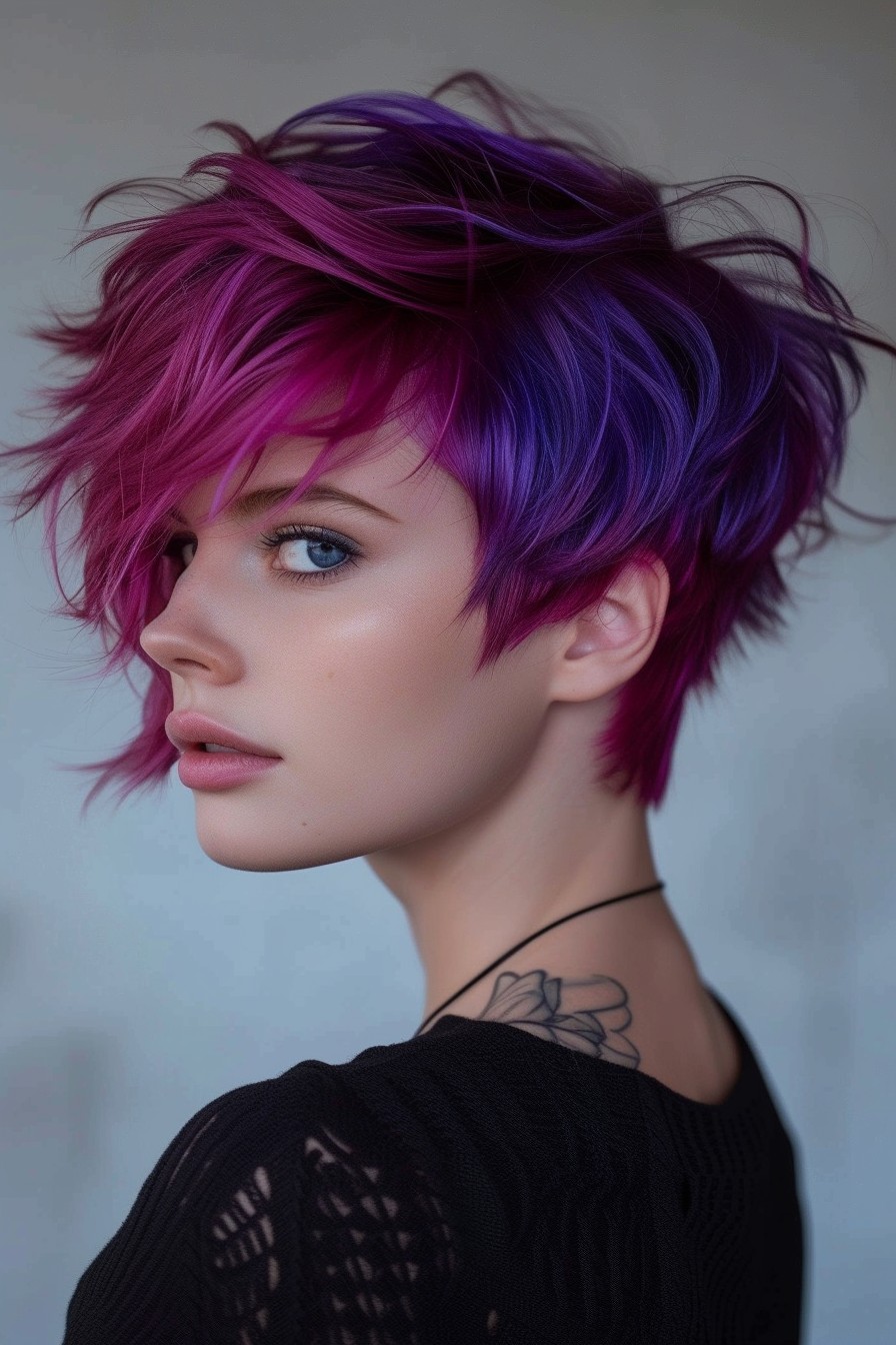 Vibrant Violet and Magenta Mix in Pixie Style