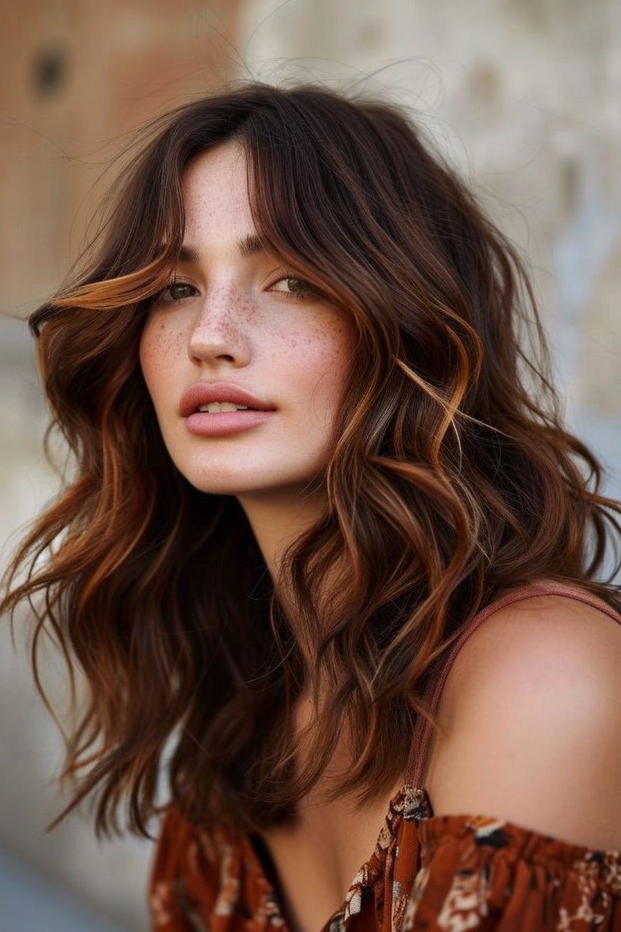 Loose Tousled Curls in Mid-Length California Brunette