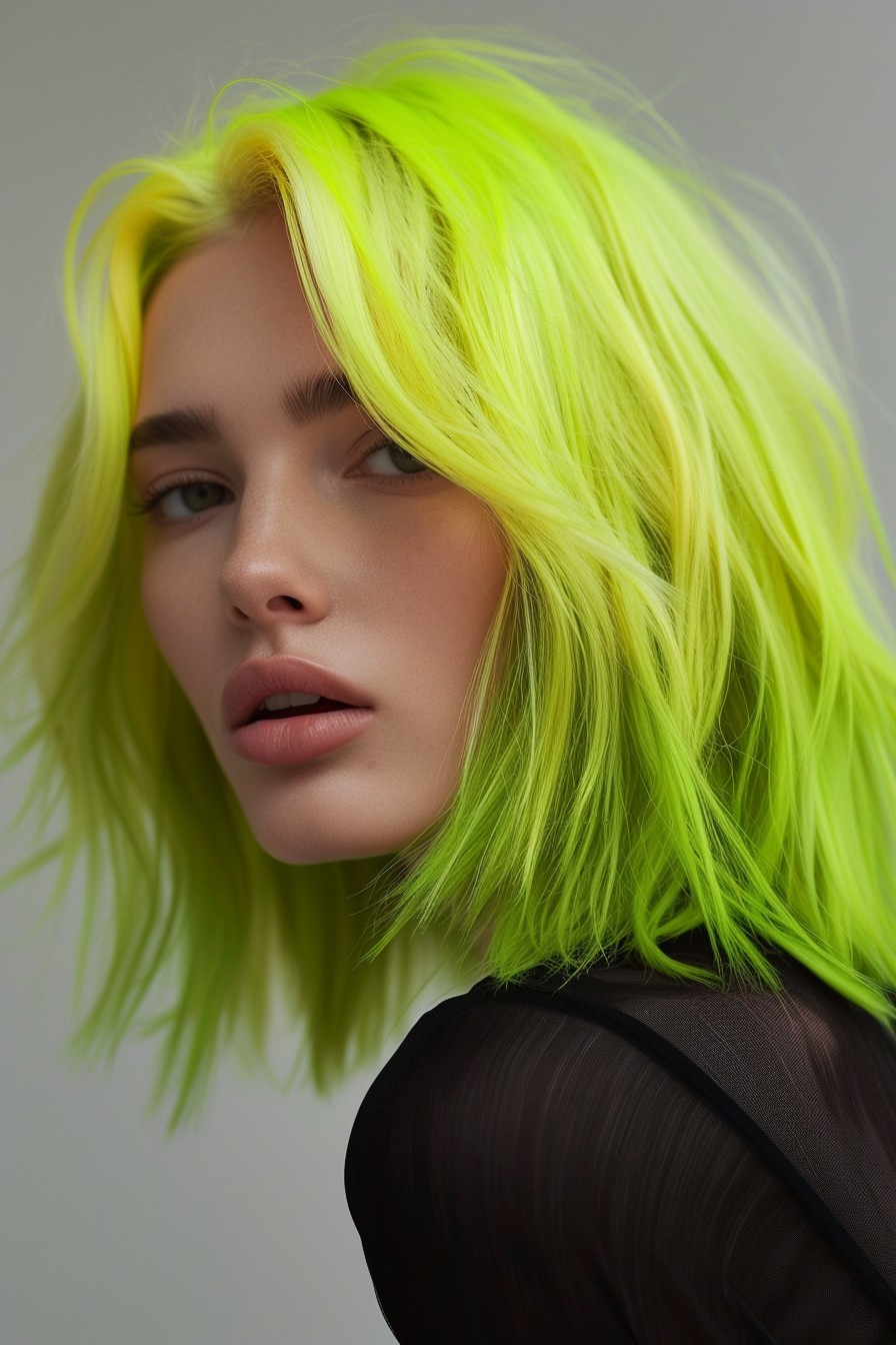 Electric Lime Green Hue on Medium Straight Cut