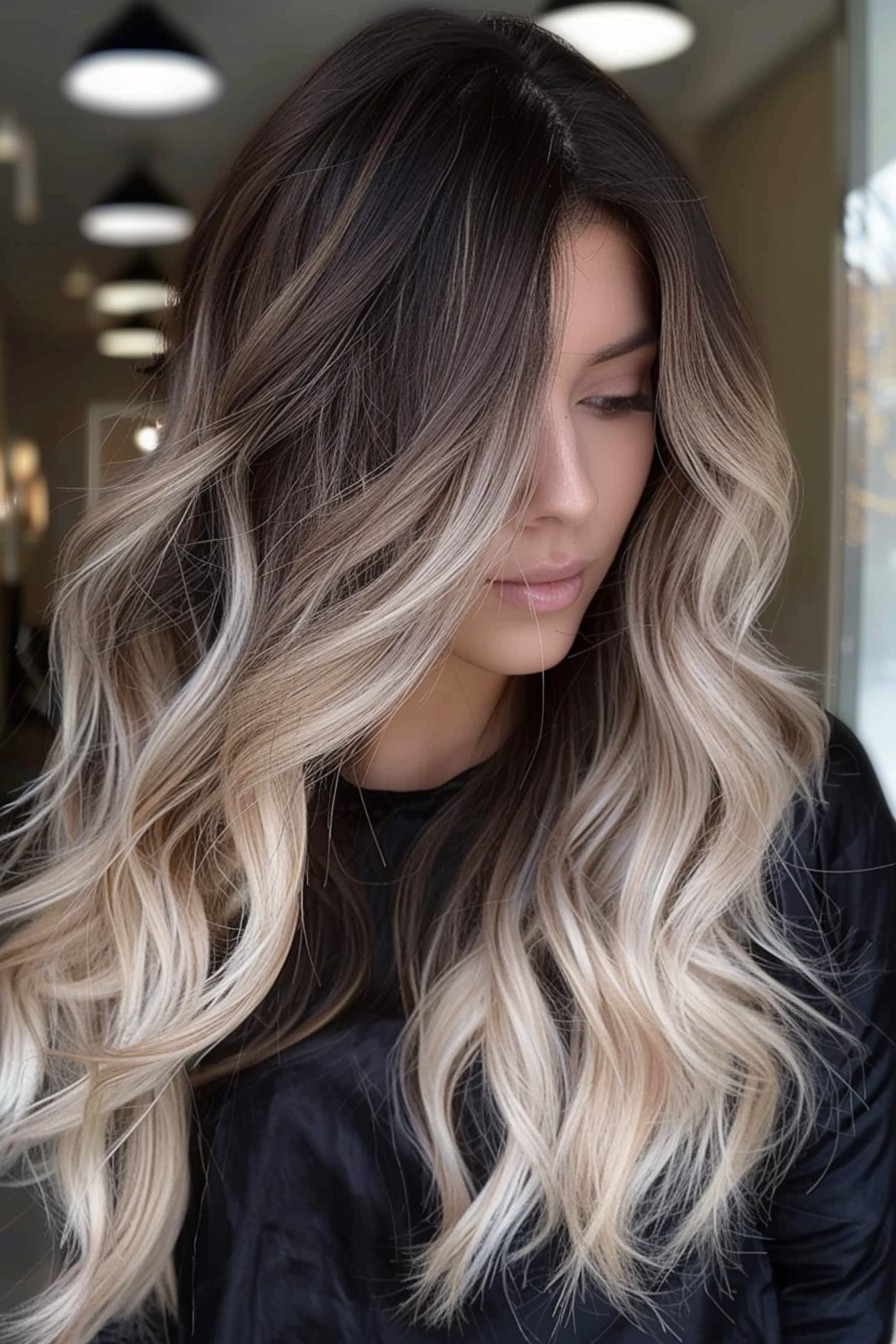 Illuminating Icy Blonde Balayage Waves