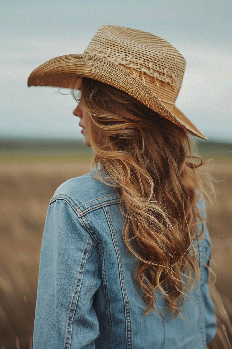 Loose Barrel Curls Under a Straw Cowgirl Hat