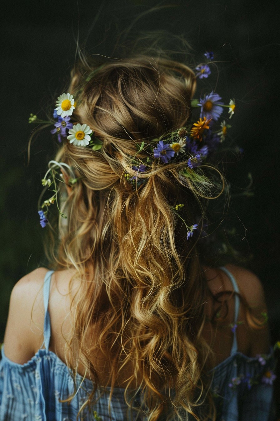 Boho Chic Flower Crown with Beachy Curls