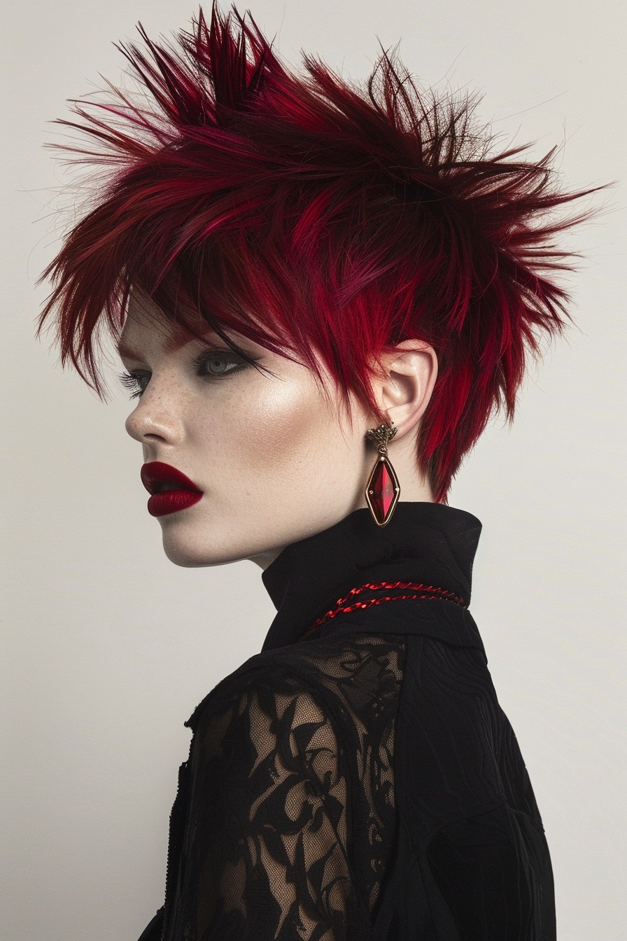 Fierce Bixie with Bold Ruby Red and Spiky Finish