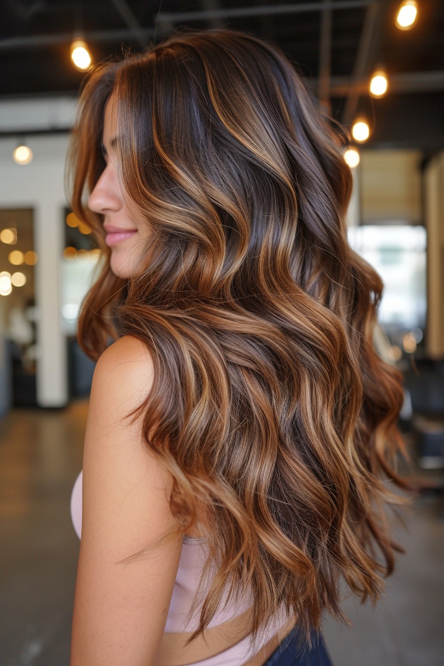 Long California Brunette with Rich Caramel Highlights