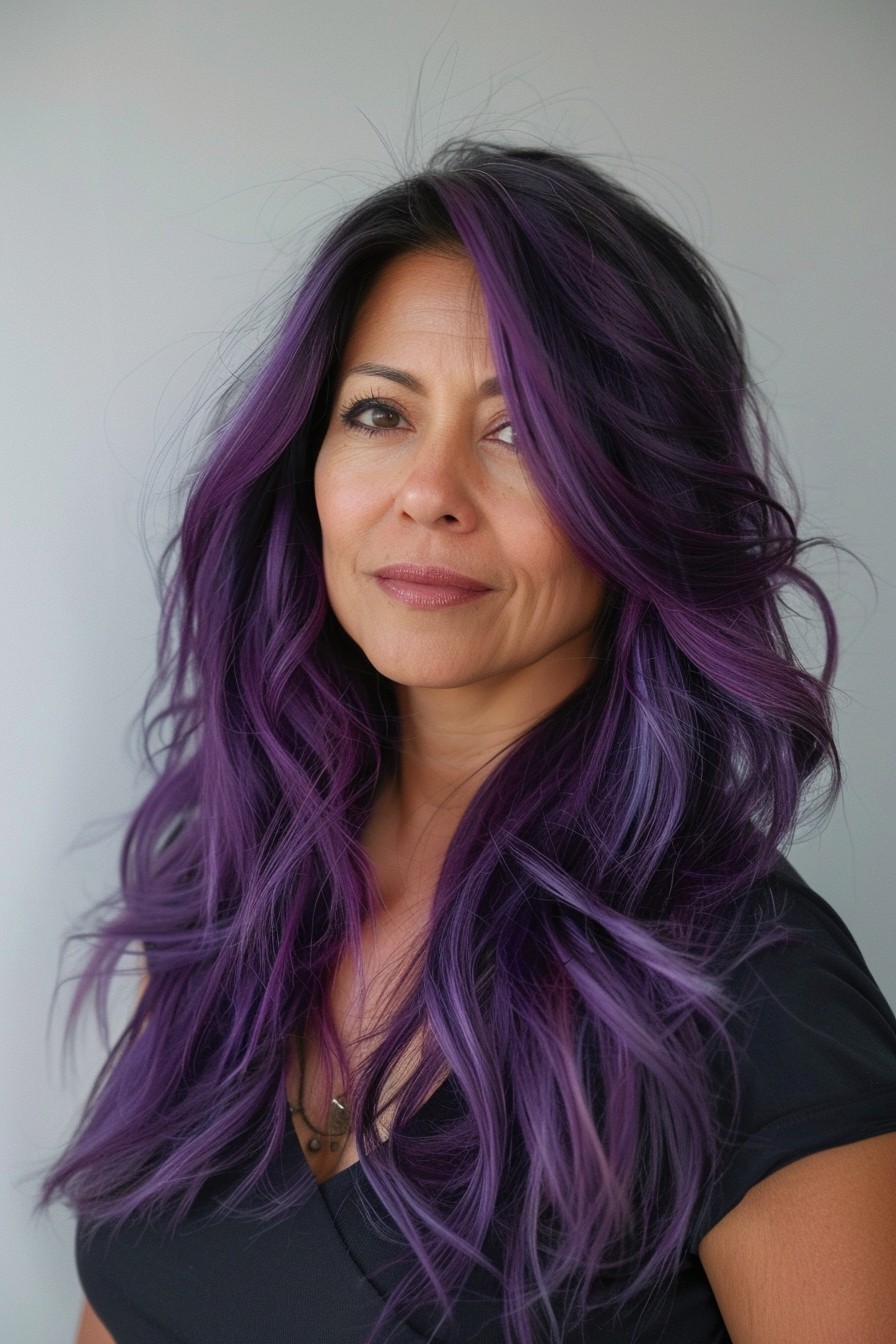 Vibrant Purple Tint on Long Hair