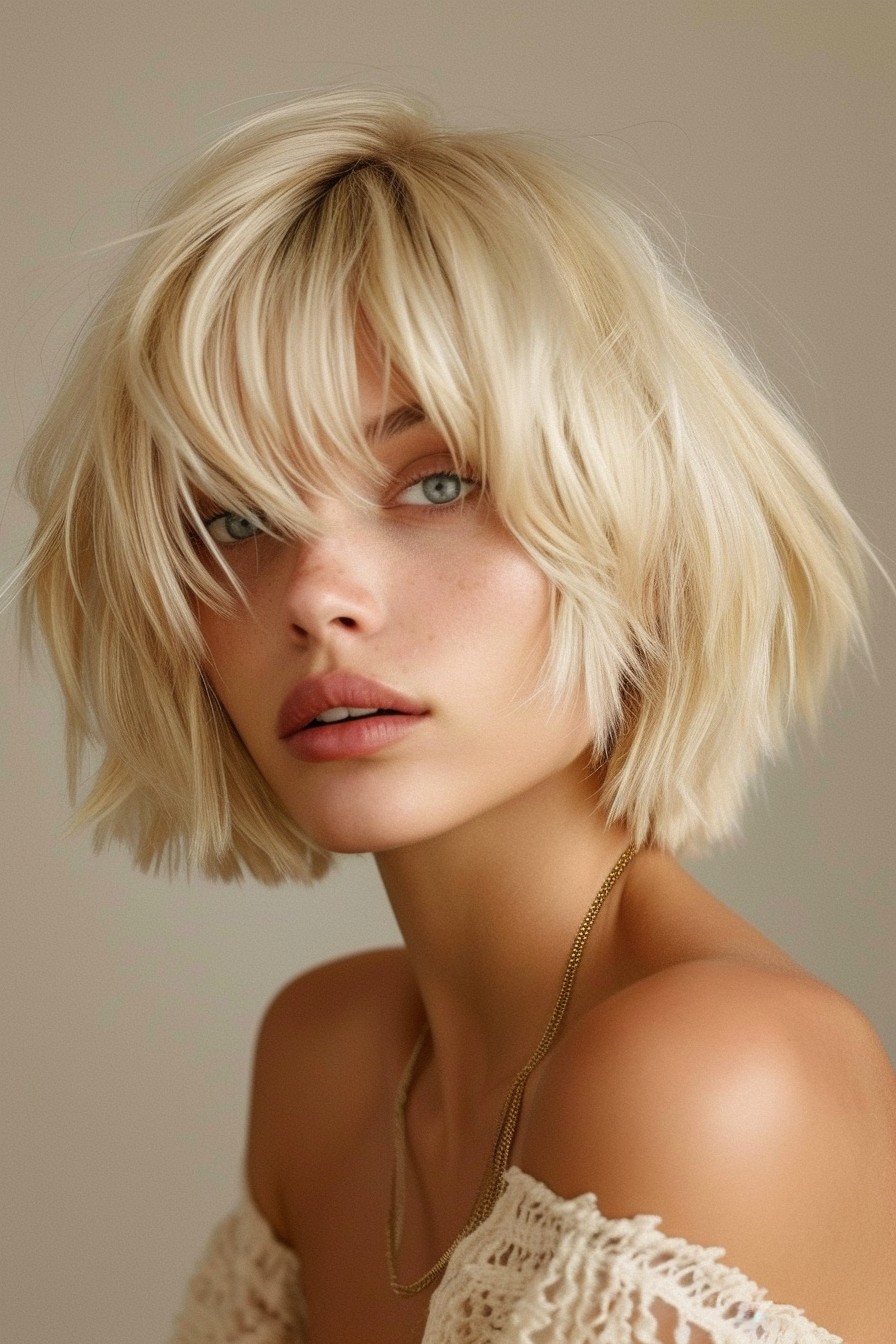 Shimmering Champagne Blonde in Short Bob