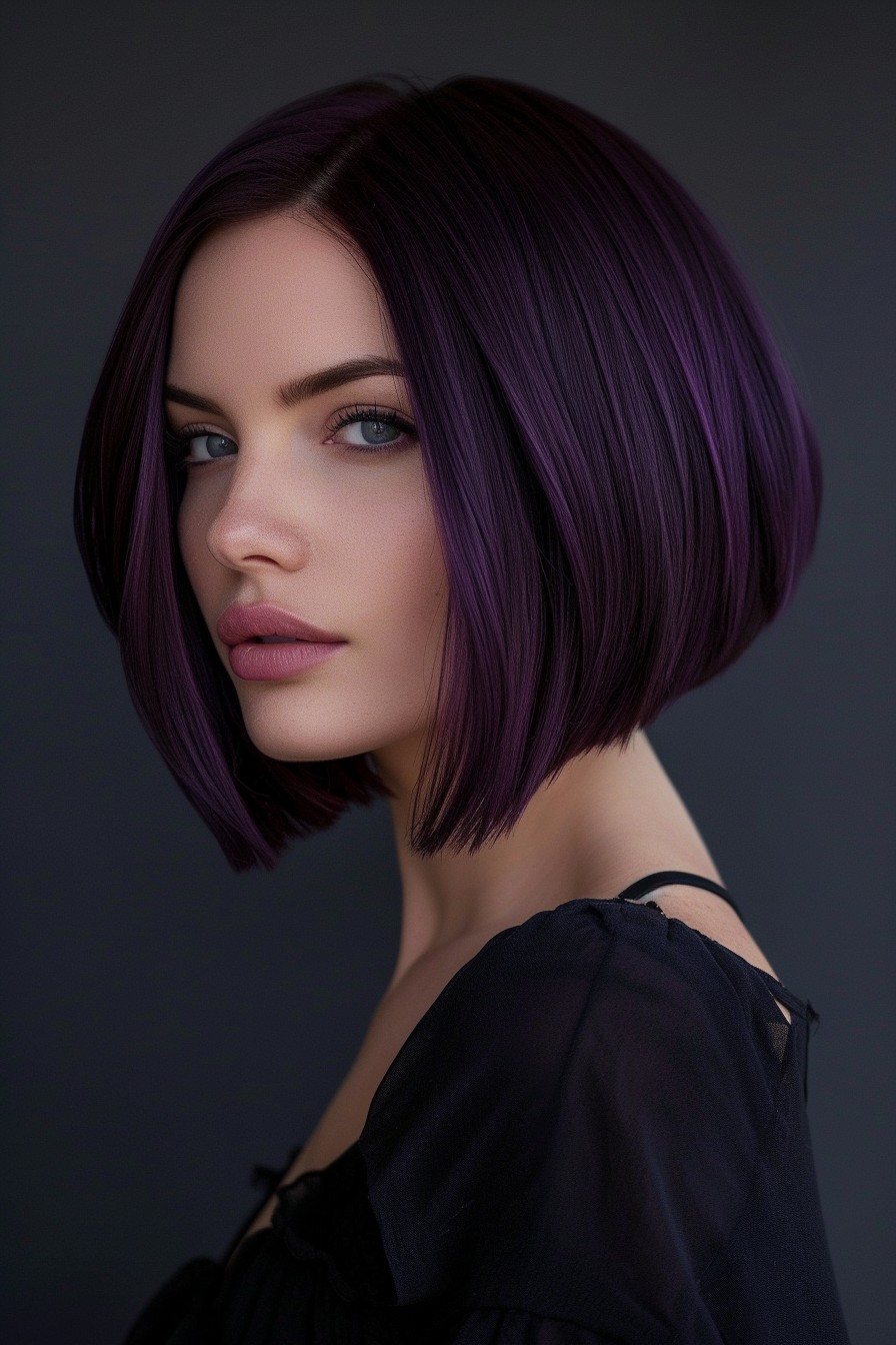 Short Bob in Deep Midnight Purple: Straight and Edgy