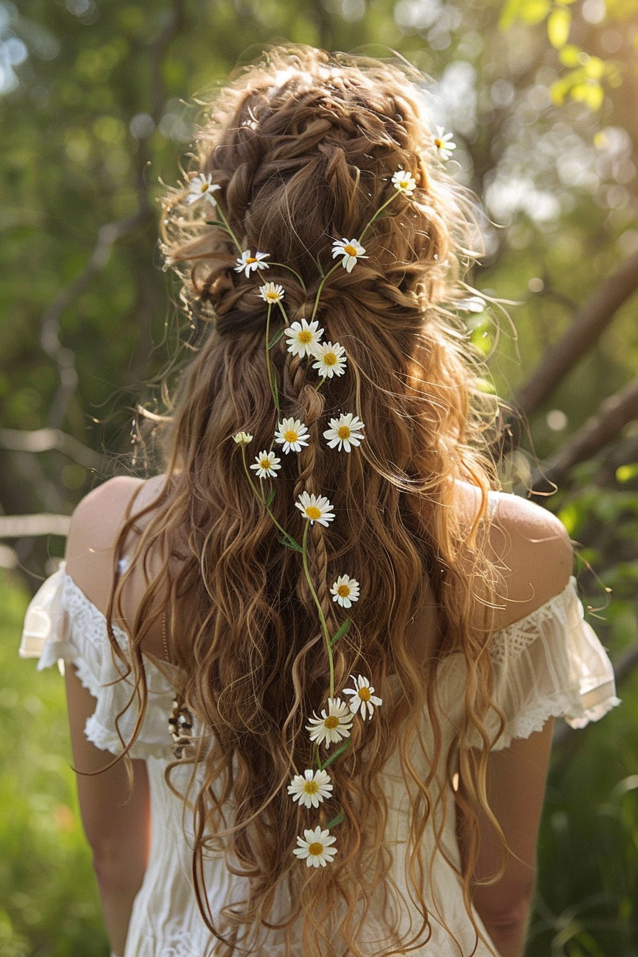 Bohemian Festival Hair with Daisy Chain