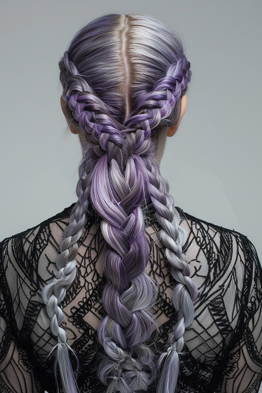 Futuristic Lavender and Silver Braids