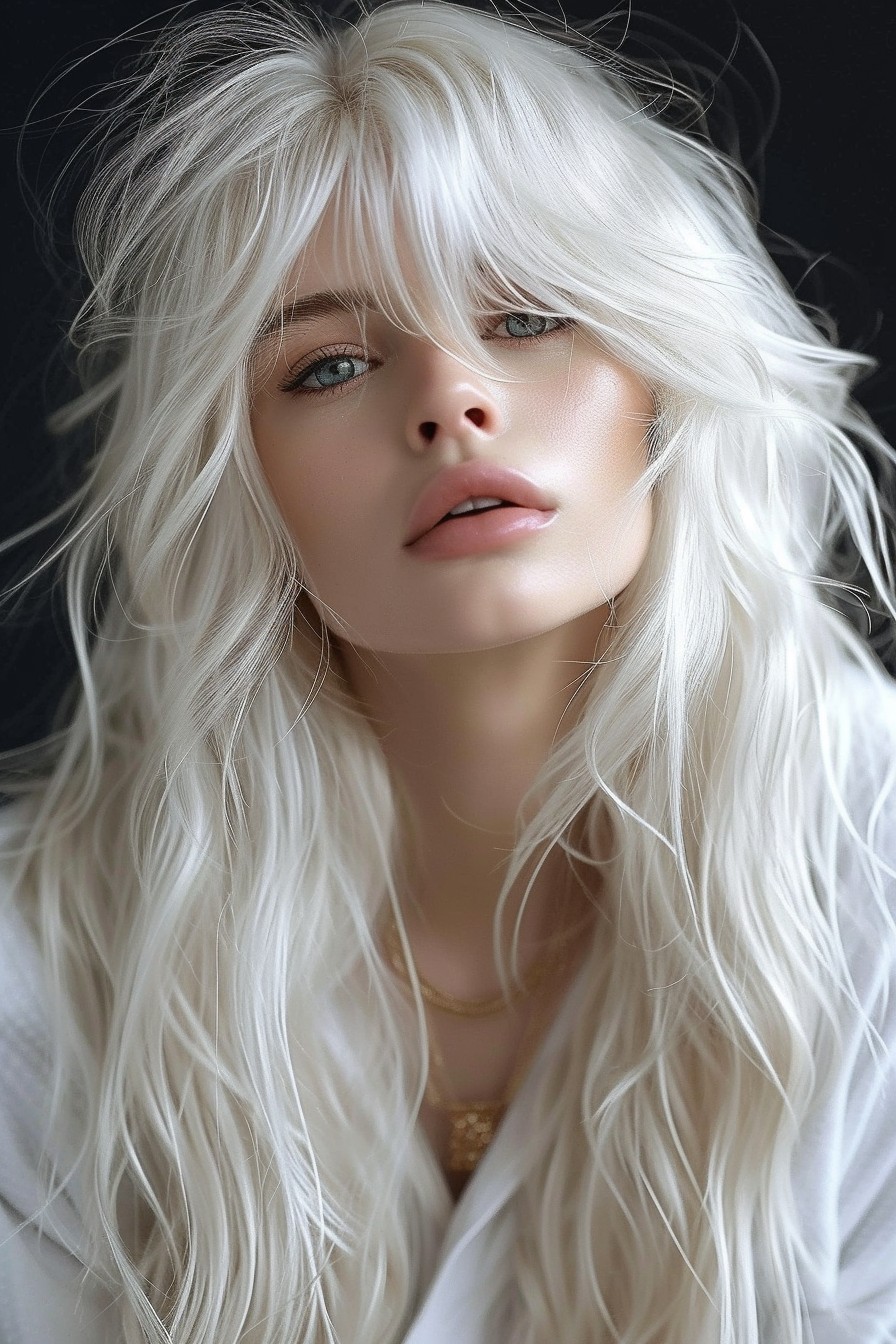 Dramatic Platinum Blonde Look in Long Hair