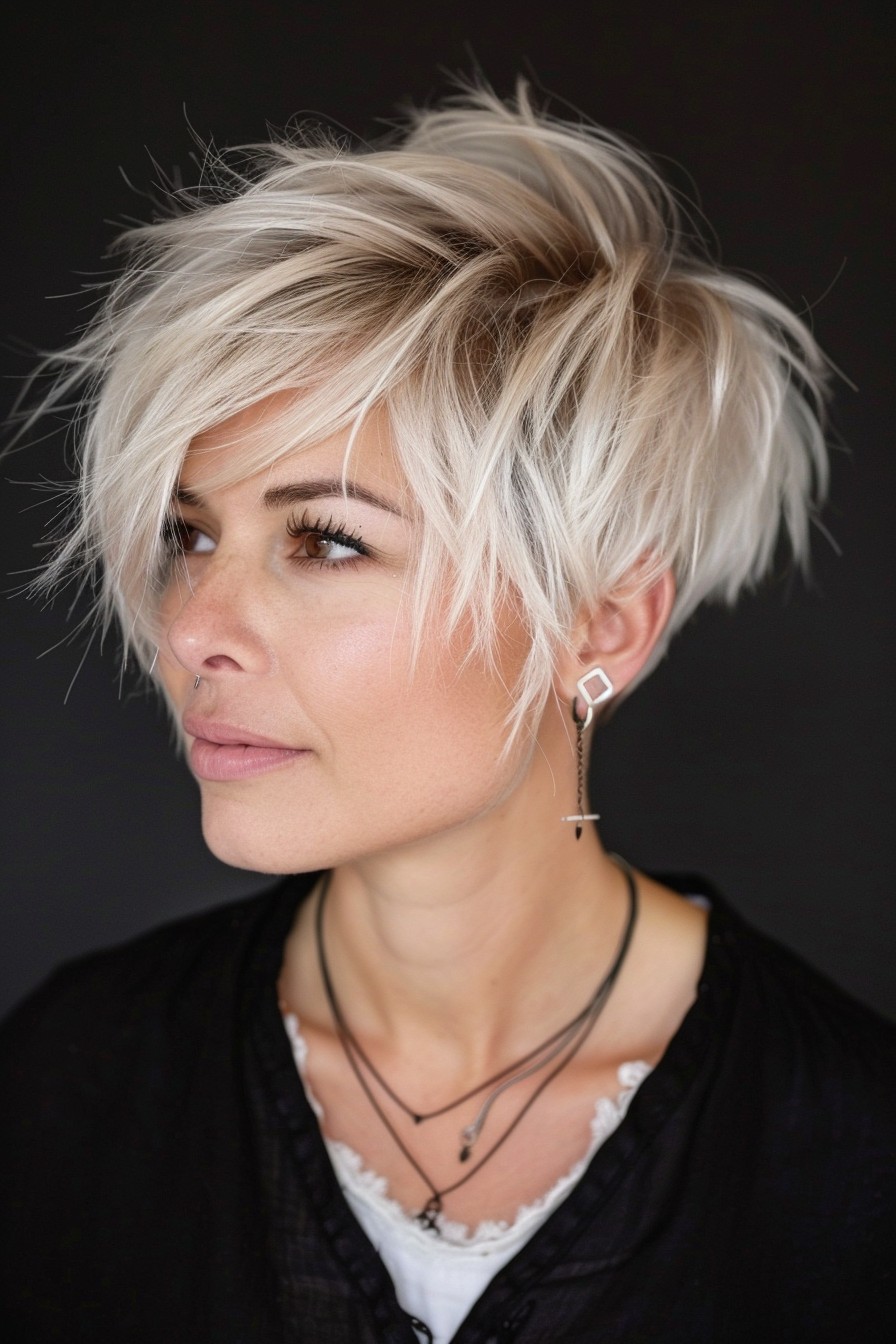 Razor-Edged Texture Bixie with Platinum Streaks