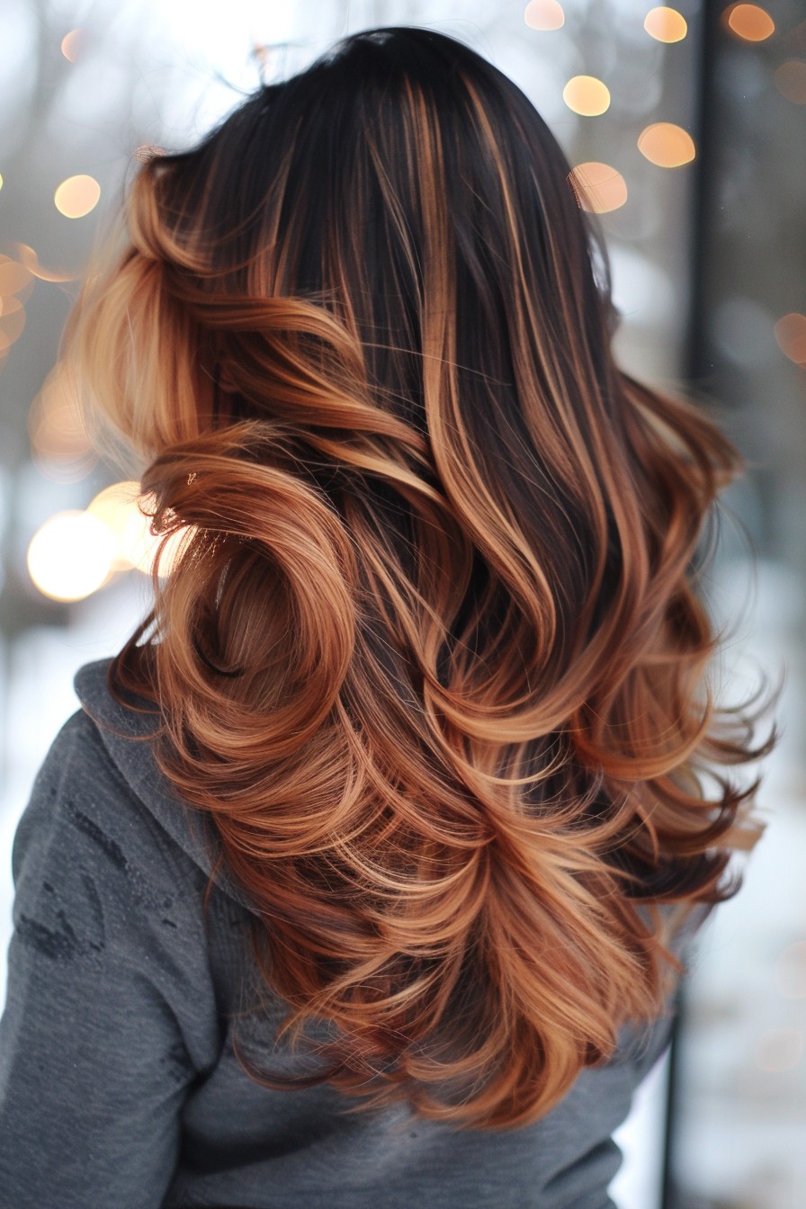 Elegant Rose Gold Balayage on Brunette