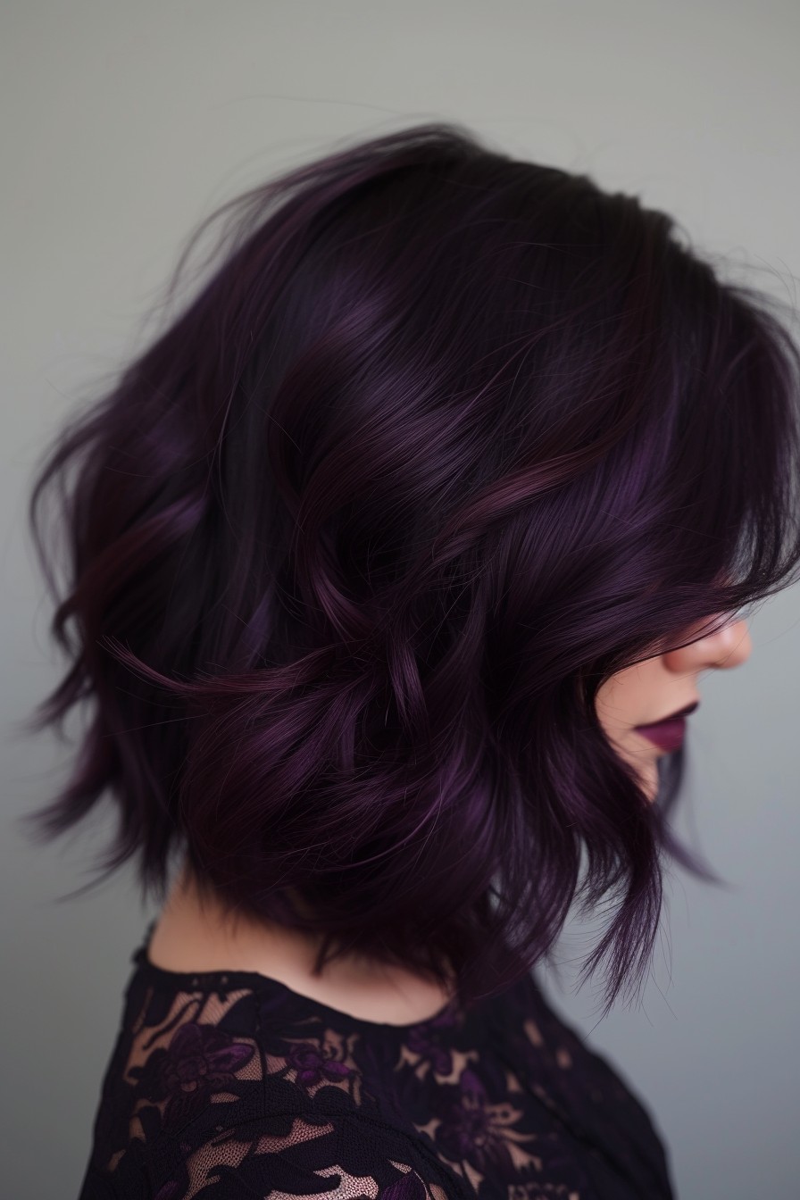 Medium Shag Cut in a Glossy Midnight Purple