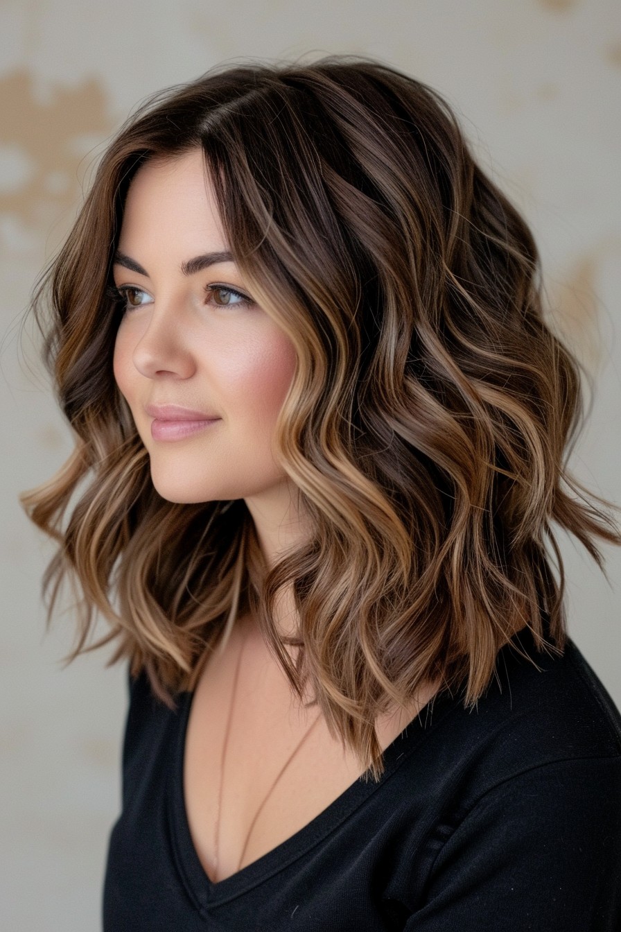 Shoulder-Length California Brunette with Rich Mocha Balayage