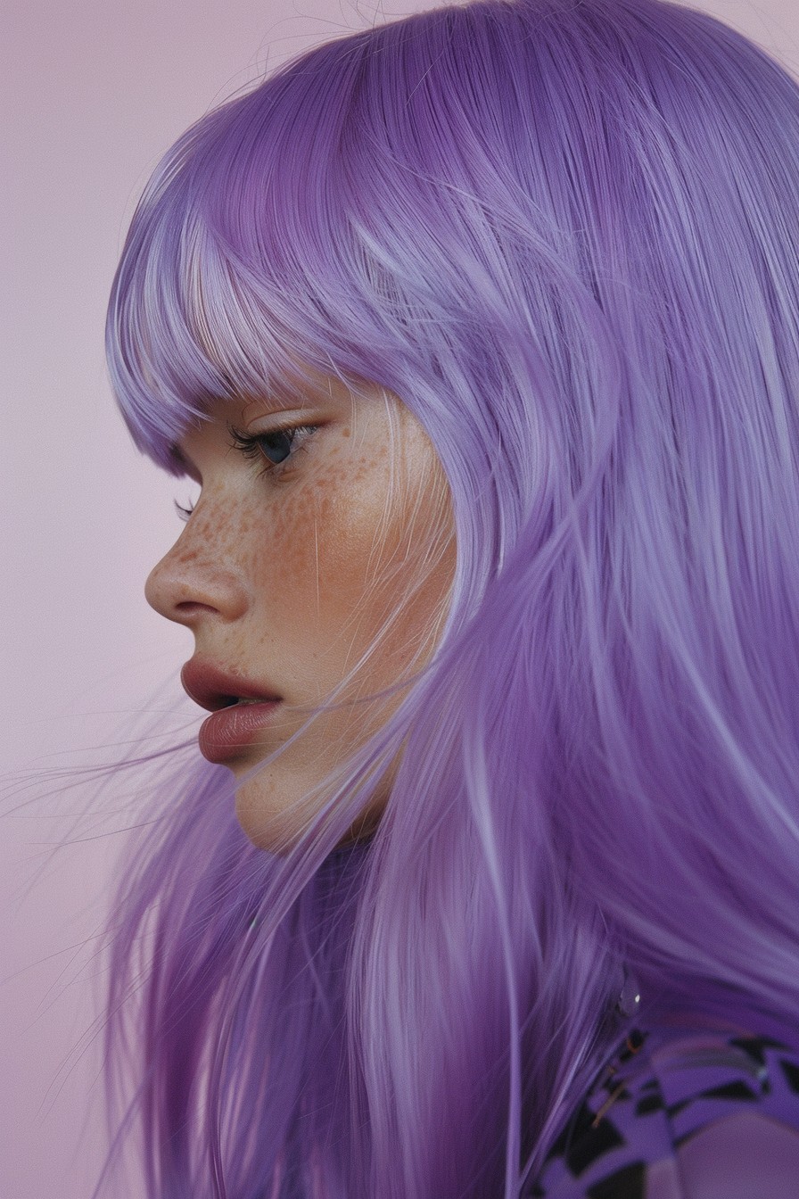 Glossy, Straightened Lavender Hair