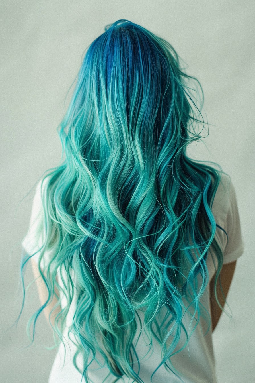 Mermaid Hair with Teal and Blue Streaks