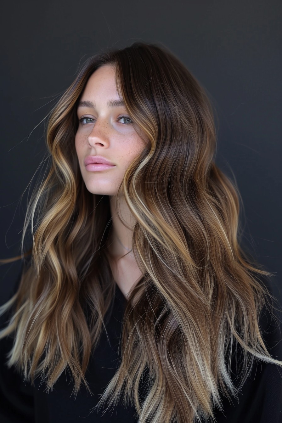 Bright Face-Framing Highlights in Long California Brunette