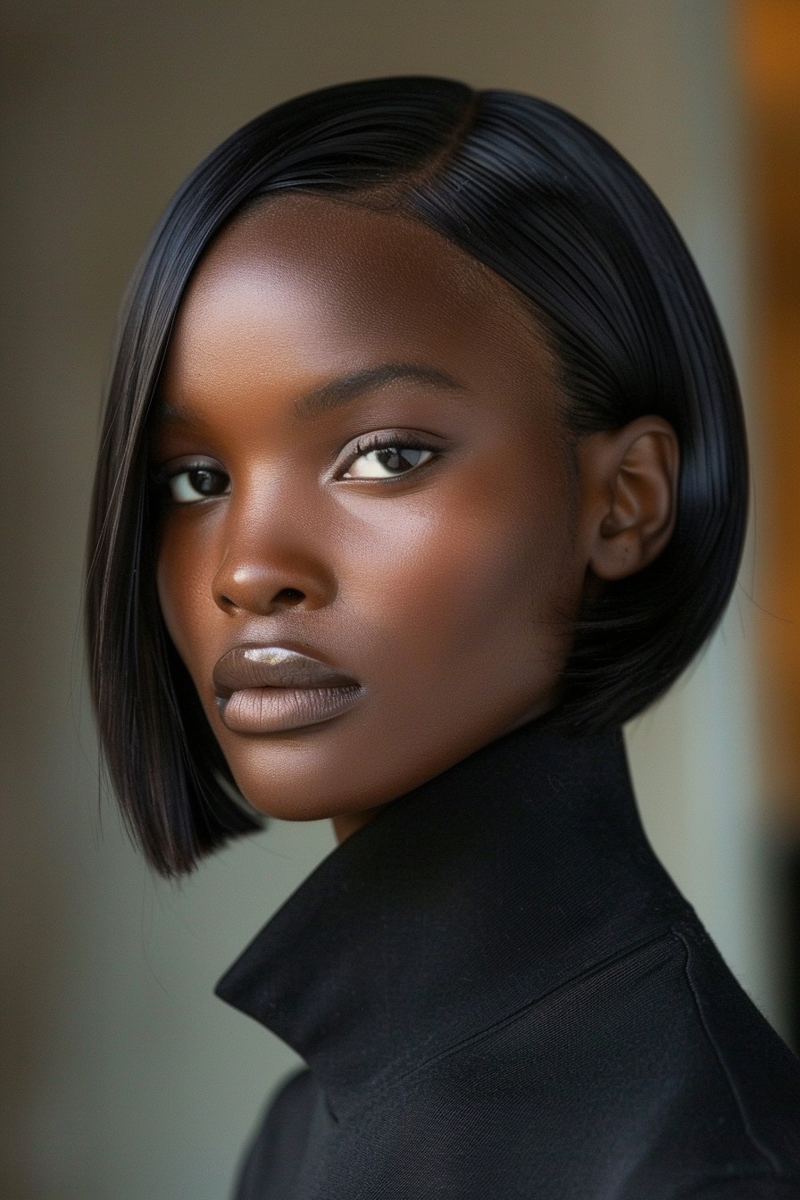 Ear-Length Sleek Bob with Sharp Side Part