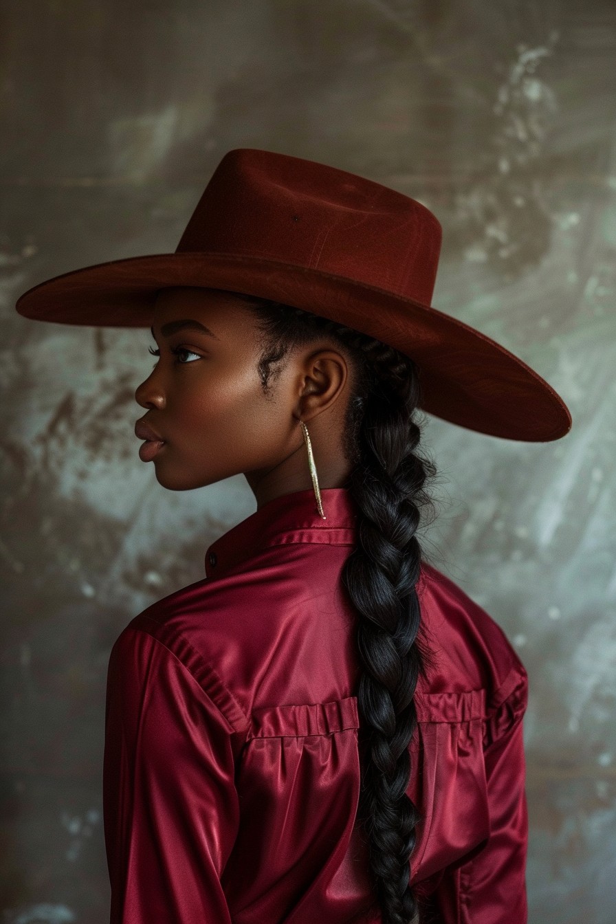 Softly Curled Ponytail Through the Back of a Cowboy Hat