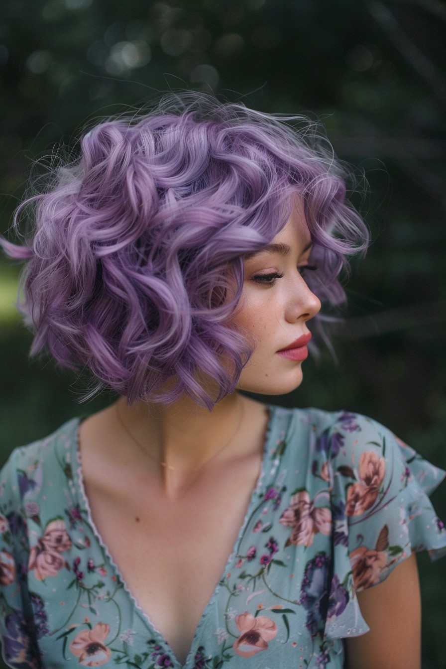 Short, Curly Lavender Bob