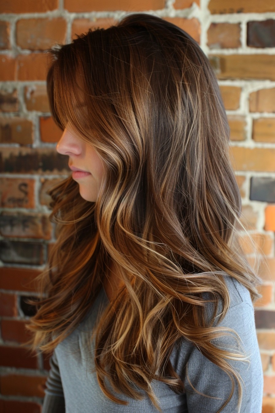 Long, Sunkissed Brunette with Butterscotch Highlights