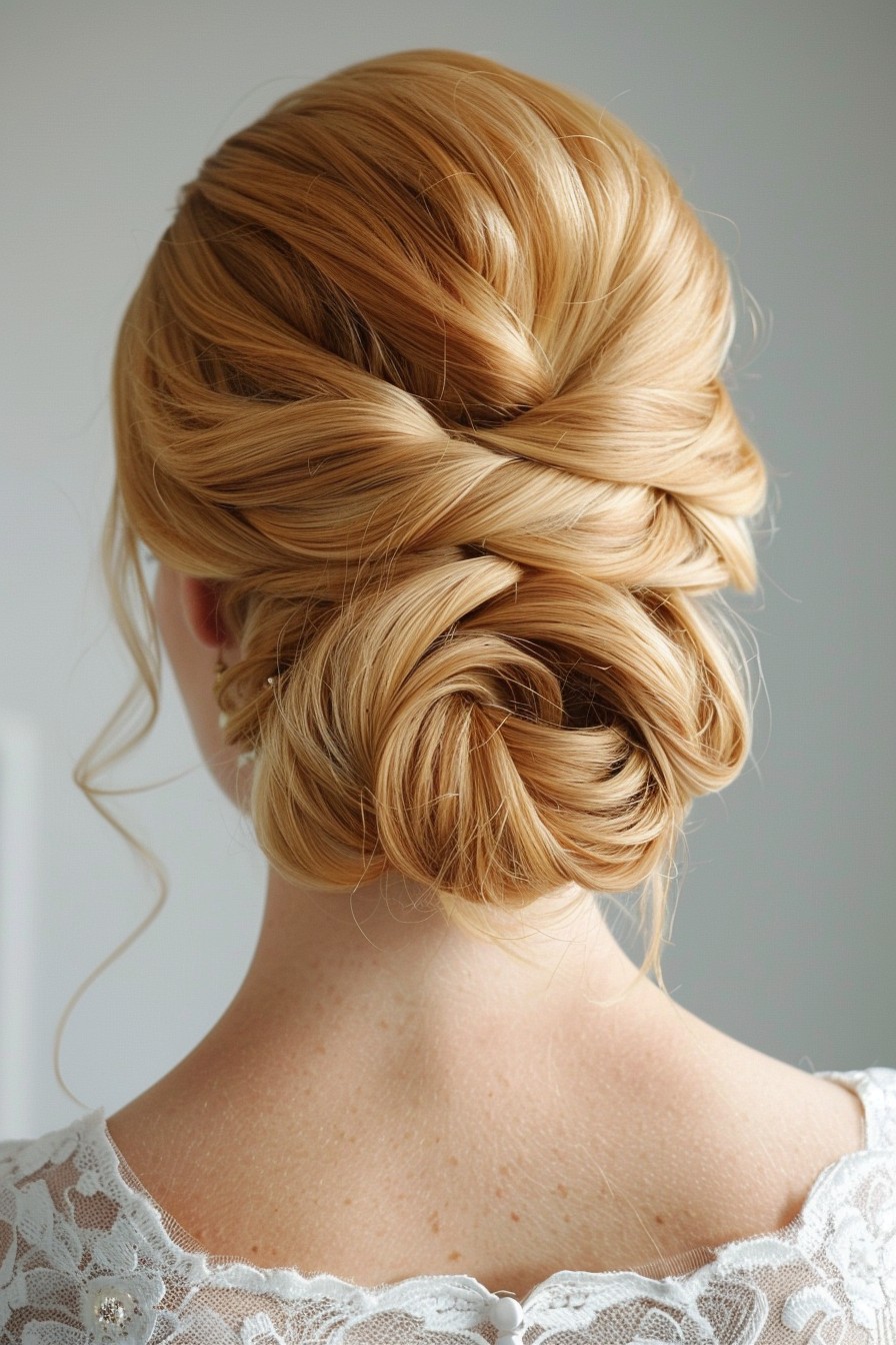 Understated Elegance in Honey Blonde Twisted Updo