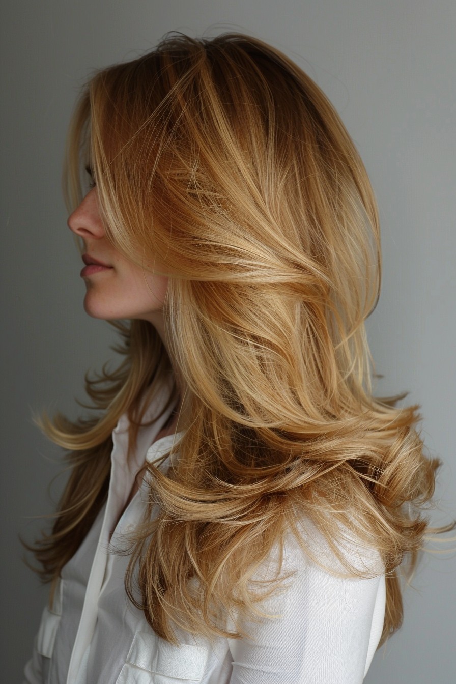 Natural Flowing Honey Blonde Feathered Layers