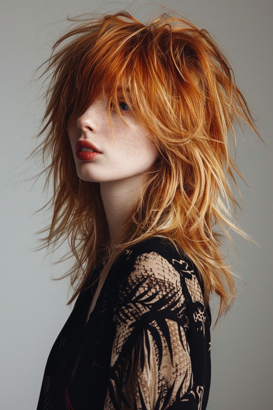 Edgy Strawberry Blonde Shag