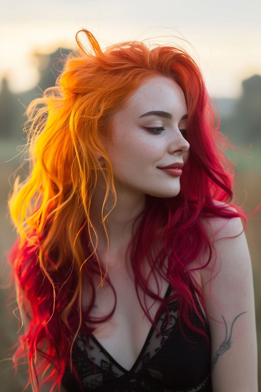 Fiery Ombre Hair with Orange to Red Gradient