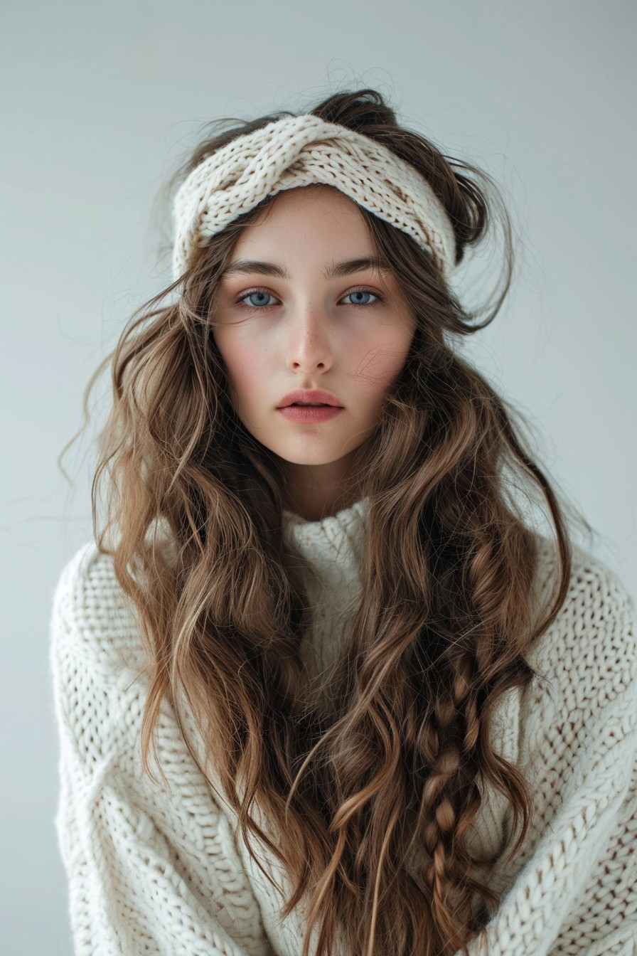 Long Hair with Knitted Headband for Snowboarding