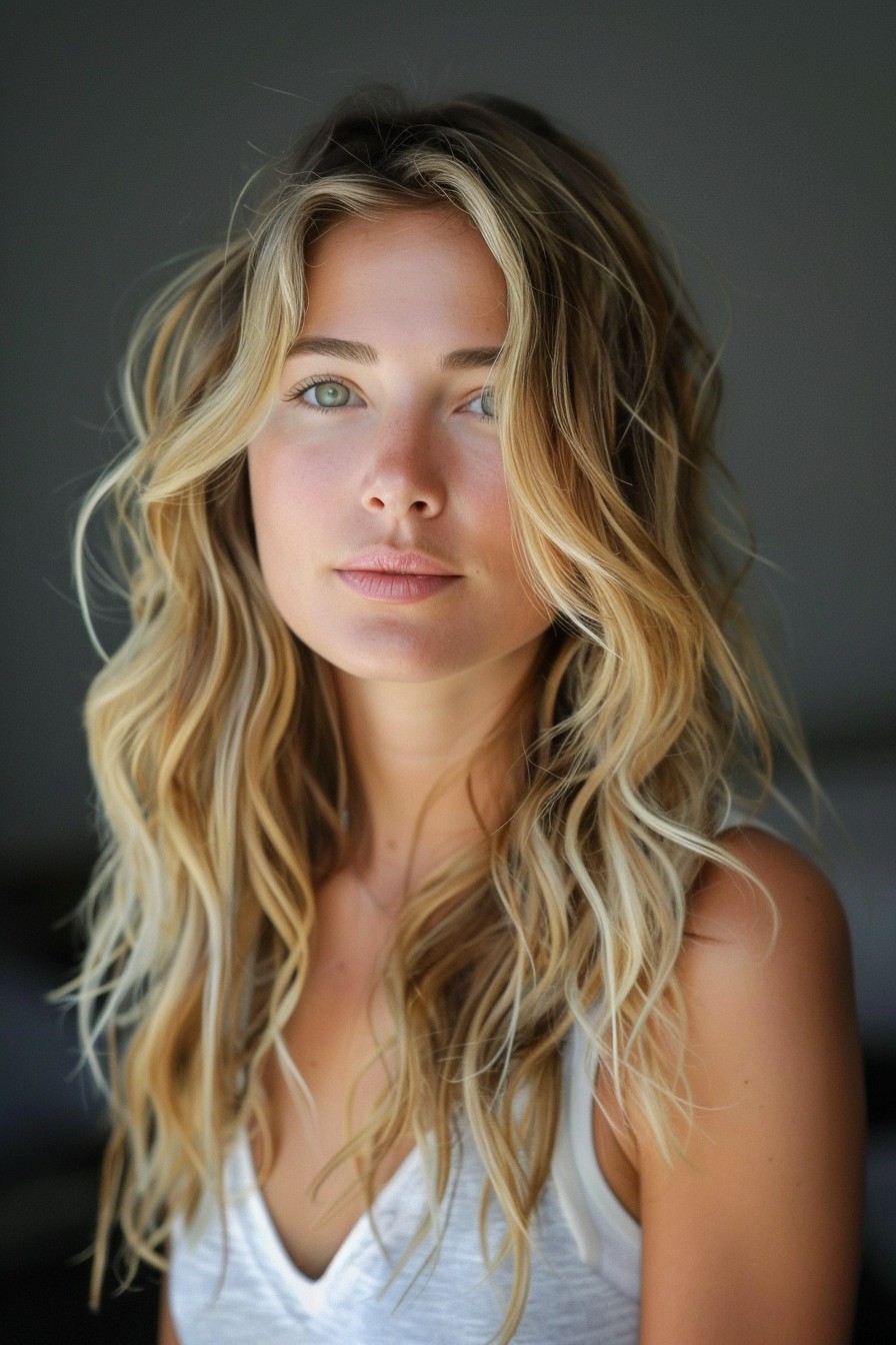 Sun-Kissed California Blonde Highlights on Tousled Waves