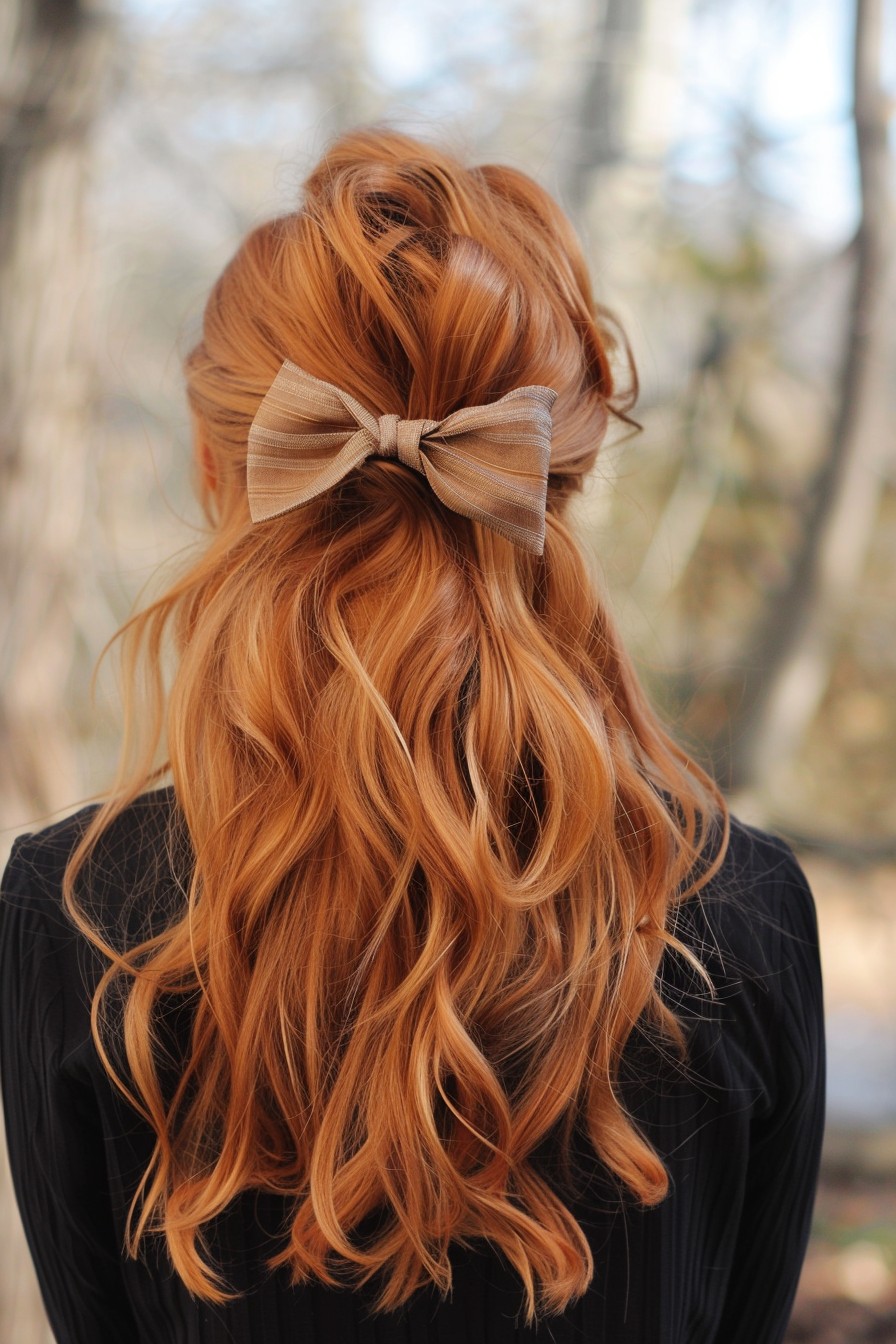 Whimsical Copper Half-Up Bow Style