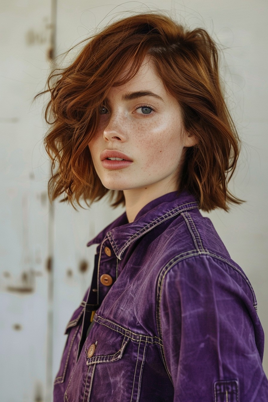 Textured Bob with a Side Part in Caramel Brown