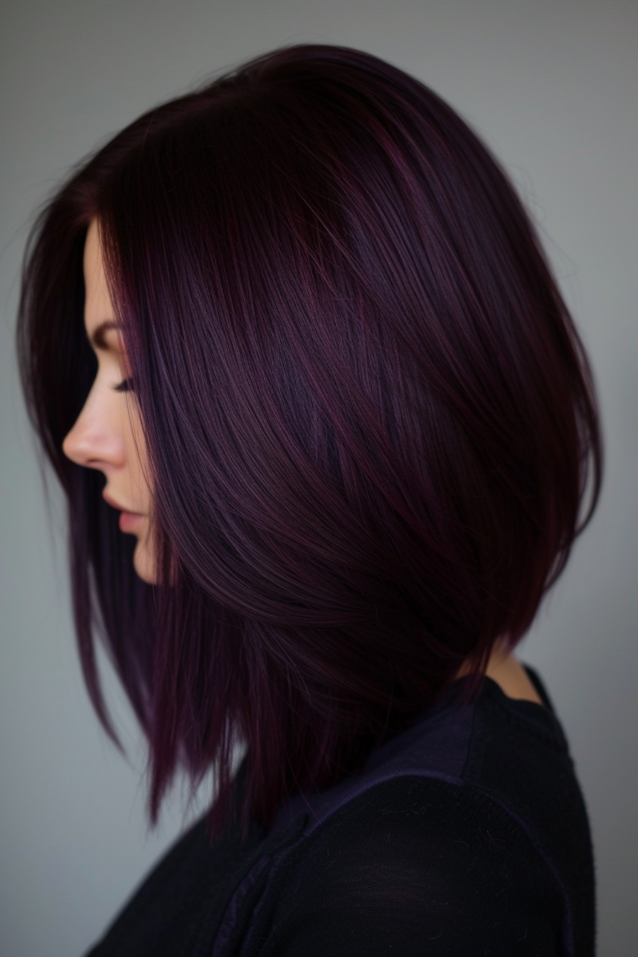 Shoulder-Grazing Straight Hair in Rich Midnight Purple