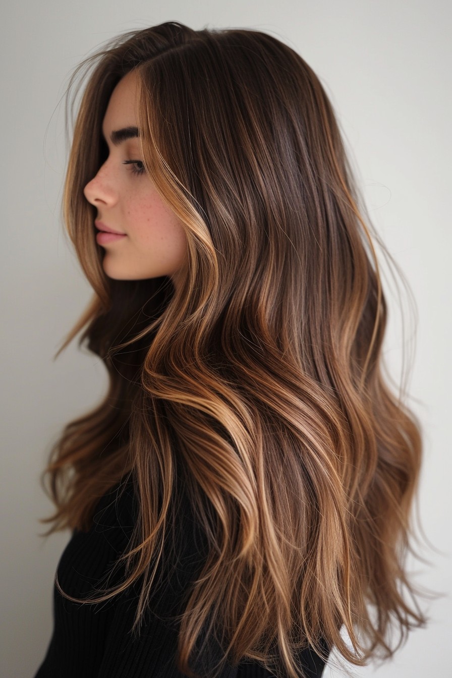 California Brunette with Bold Honey Blonde Highlights