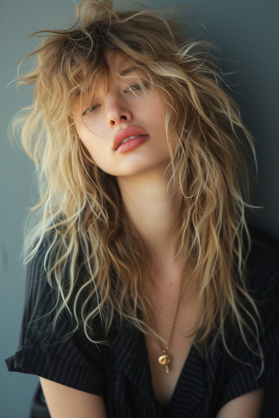 Shaggy Mullet Long and Textured with Sunlit Blonde Highlights