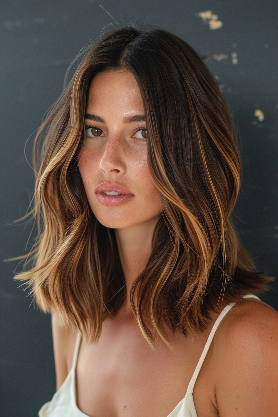 Sun-Kissed Ombré Highlights in Medium-Length California Brunette