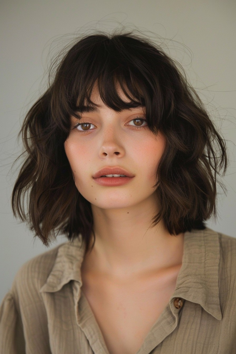 Wavy Bob with a Soft Fringe