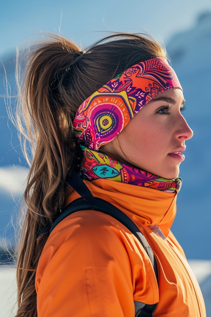 High Ponytail with Colorful Bandana for Snowboarding