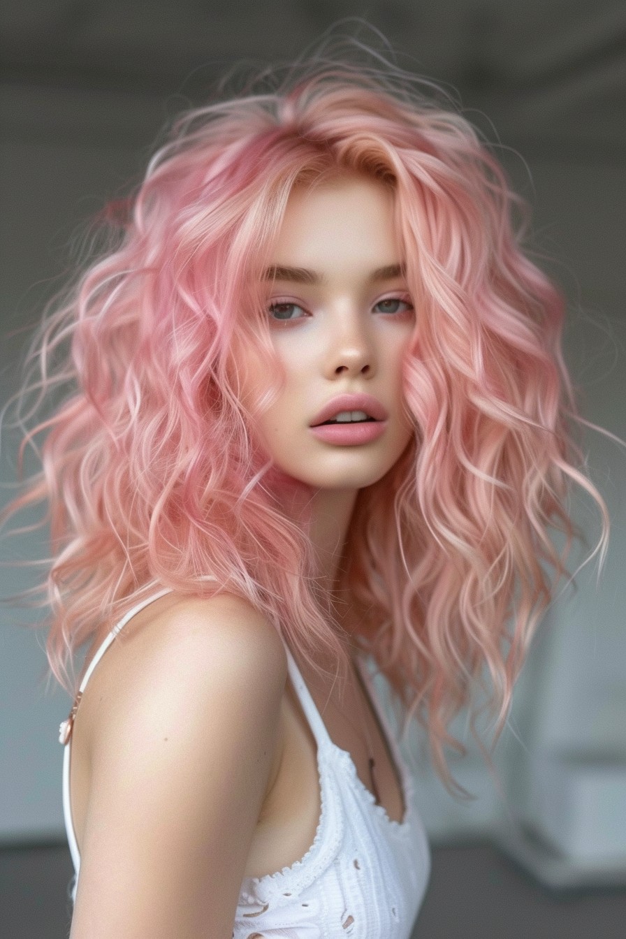 Rose Quartz Pink in Mid-Length Curls