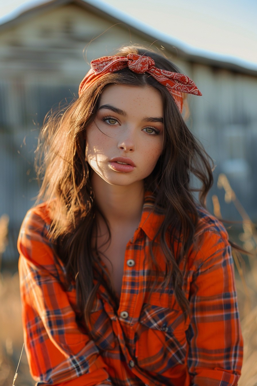 Sun-Kissed Brunette Layered Shag with Bandana Headband