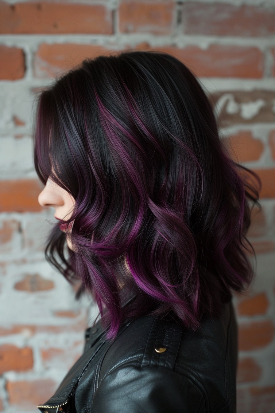 Medium-Length Hair with a Midnight Purple Streak